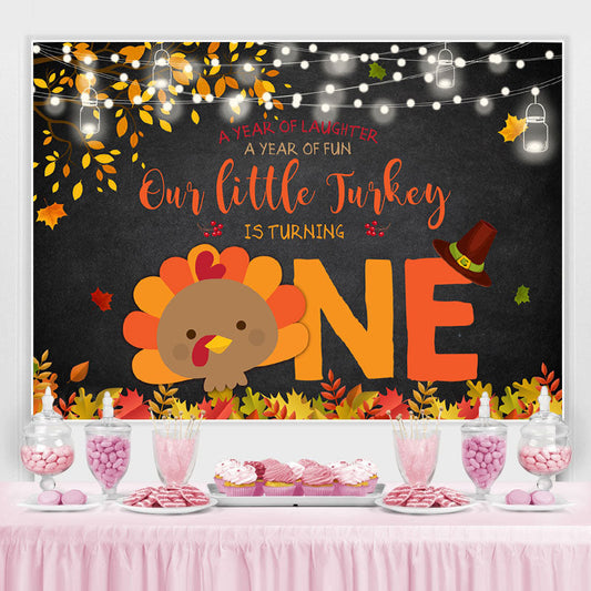 Lofaris Our Little Turkey Is Turning One Glitter First Birthday Backdrop for Kids