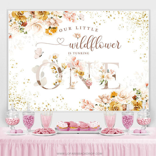 Lofaris Our Little Wildflower Floral Happy 1st Birthday Backdrop