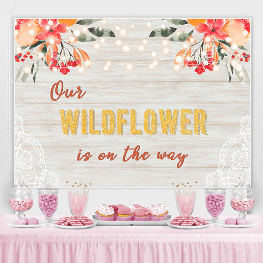 Lofaris Our Wildflower Is On The Way Floral Lace Baby Shower Backdrop