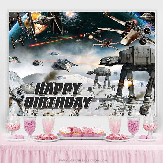 Lofaris Outer Space Galaxy Wars Scifi Happy Birthday Backdrop