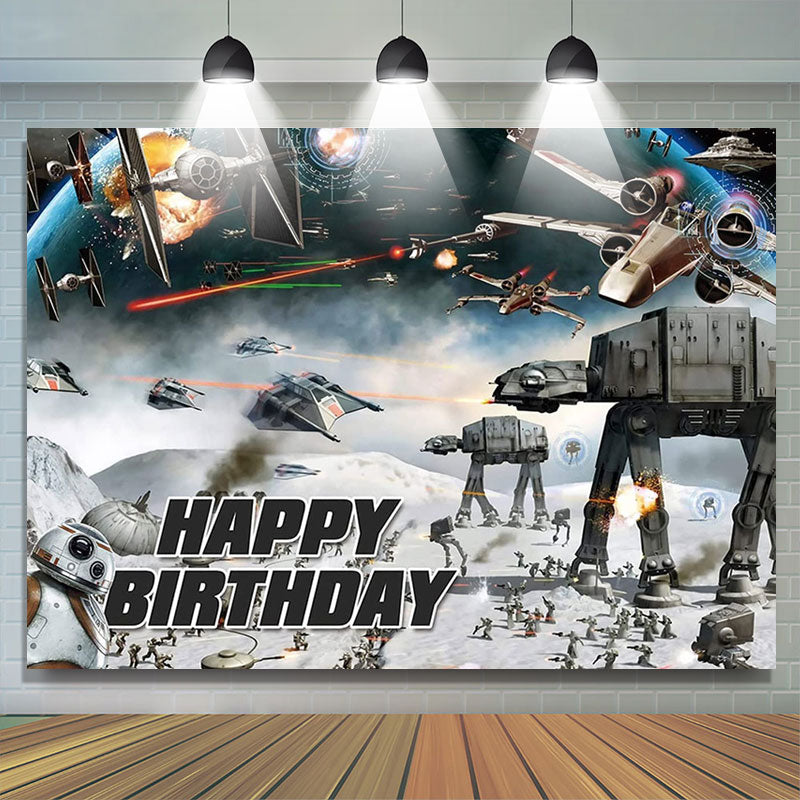 Lofaris Outer Space Galaxy Wars Scifi Happy Birthday Backdrop