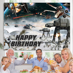 Lofaris Outer Space Galaxy Wars Scifi Happy Birthday Backdrop