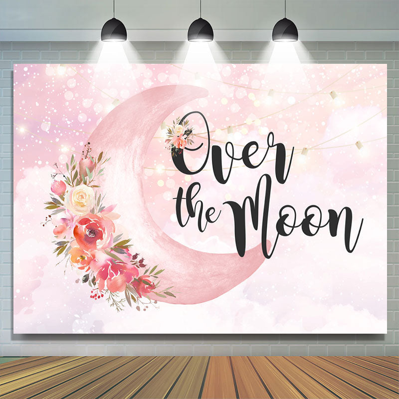 Lofaris Over The Moon And Flower Baby Shower Backdrop For Girl