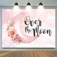 Lofaris Over The Moon And Flower Baby Shower Backdrop For Girl