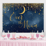 Load image into Gallery viewer, Lofaris Over the Moon Blue and Golden Star Baby Shower Backdrop