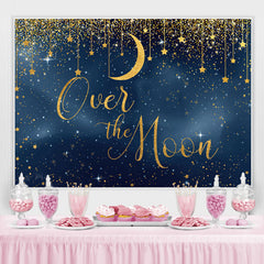Lofaris Over the Moon Blue and Golden Star Baby Shower Backdrop