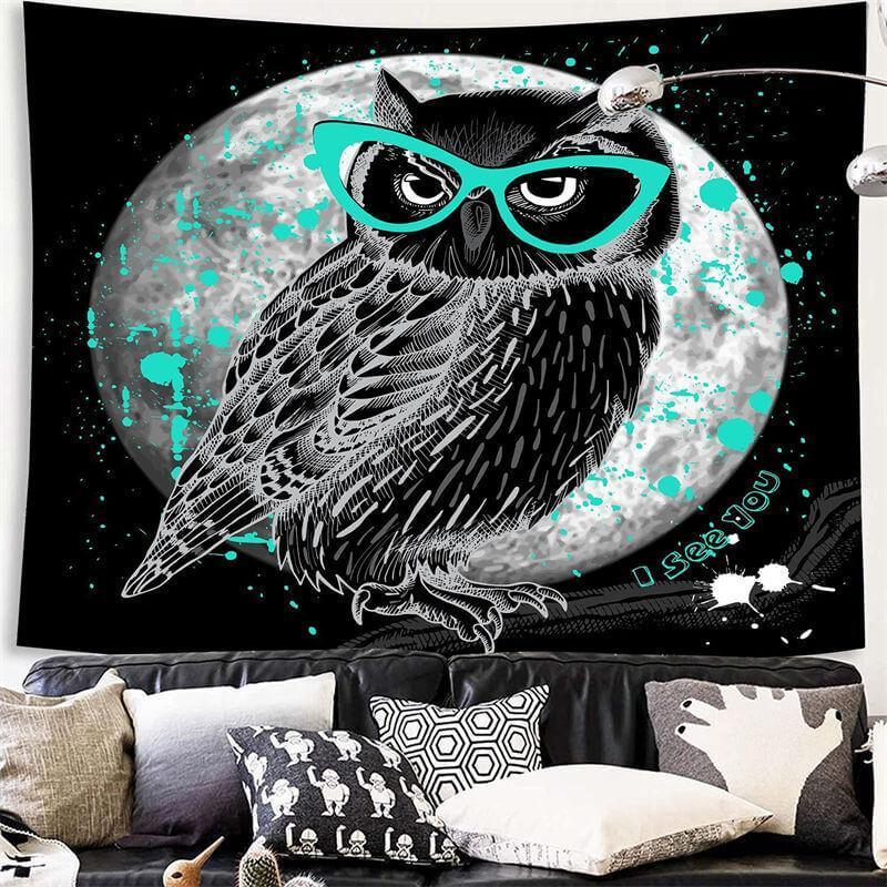 Lofaris Owls And The Moon Galaxy Trippy Novelty Wall Tapestry