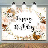 Load image into Gallery viewer, Lofaris Pale Pink Flower Gold Border Happy Birthday Backdorp