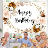 Load image into Gallery viewer, Lofaris Pale Pink Flower Gold Border Happy Birthday Backdorp