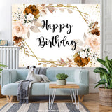 Load image into Gallery viewer, Lofaris Pale Pink Flower Gold Border Happy Birthday Backdorp