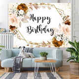 Load image into Gallery viewer, Lofaris Pale Pink Flower Gold Border Happy Birthday Backdorp
