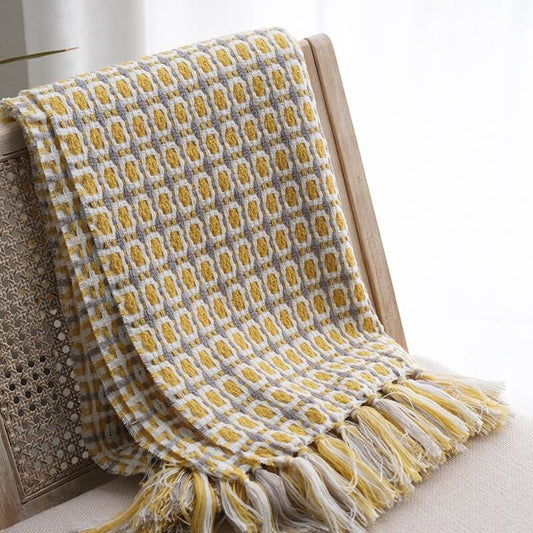 Lofaris Pastoral Style Yellow Blanket Knitted Woolen