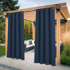 Lofaris Pavilion Navy Blue Waterproof Grommet Top Outdoor Curtains for Front Porch