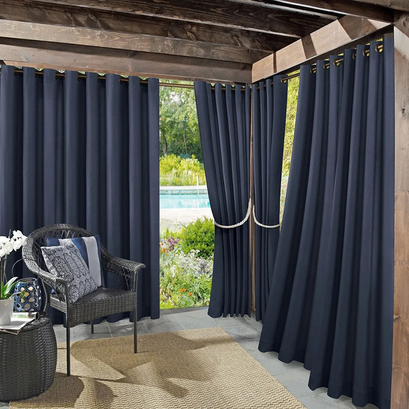 Lofaris Pavilion Navy Blue Waterproof Grommet Top Outdoor Curtains for Front Porch