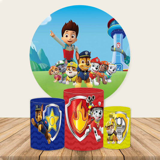 Lofaris Paw Patrol Cartoon Party Circle Backdrop Kit For Boys