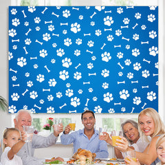 Lofaris Paws And Bones Blue Simple Happy Birthday Backdrop