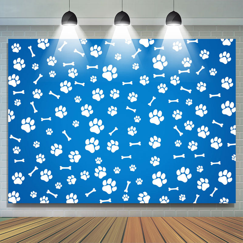 Lofaris Paws And Bones Blue Simple Happy Birthday Backdrop