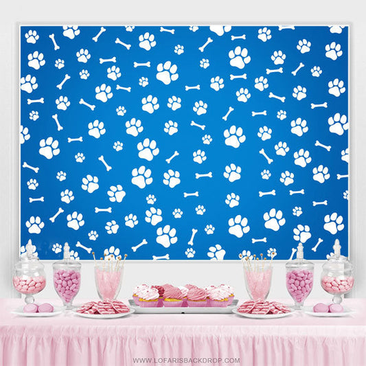 Lofaris Paws And Bones Blue Simple Happy Birthday Backdrop