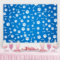 Lofaris Paws And Bones Blue Simple Happy Birthday Backdrop