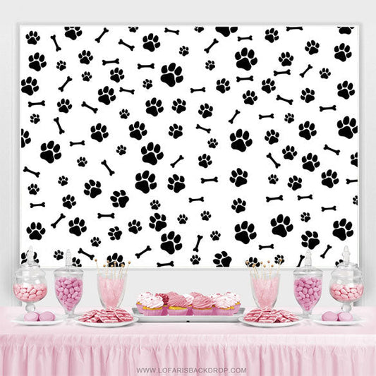 Lofaris Paws And Bones White Simple Happy Birthday Backdrop