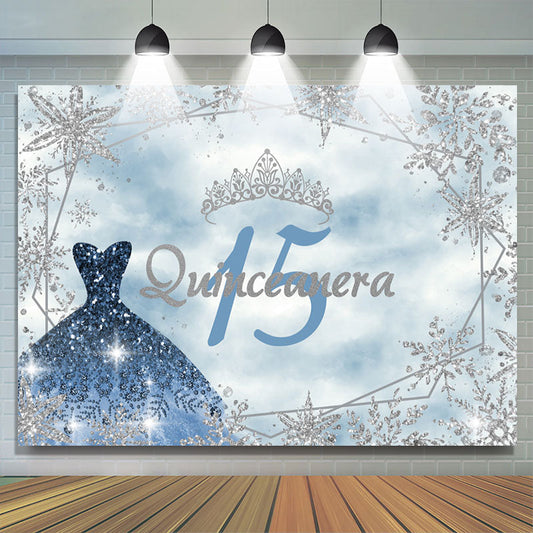 Lofaris Peace Blue Winter Snowflake Happy 15Th Birthday Backdrop