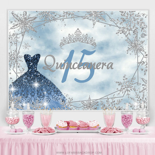 Lofaris Peace Blue Winter Snowflake Happy 15Th Birthday Backdrop
