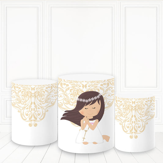 Lofaris Peace White Lace Pillar Wrap Wedding Cake Table Cover