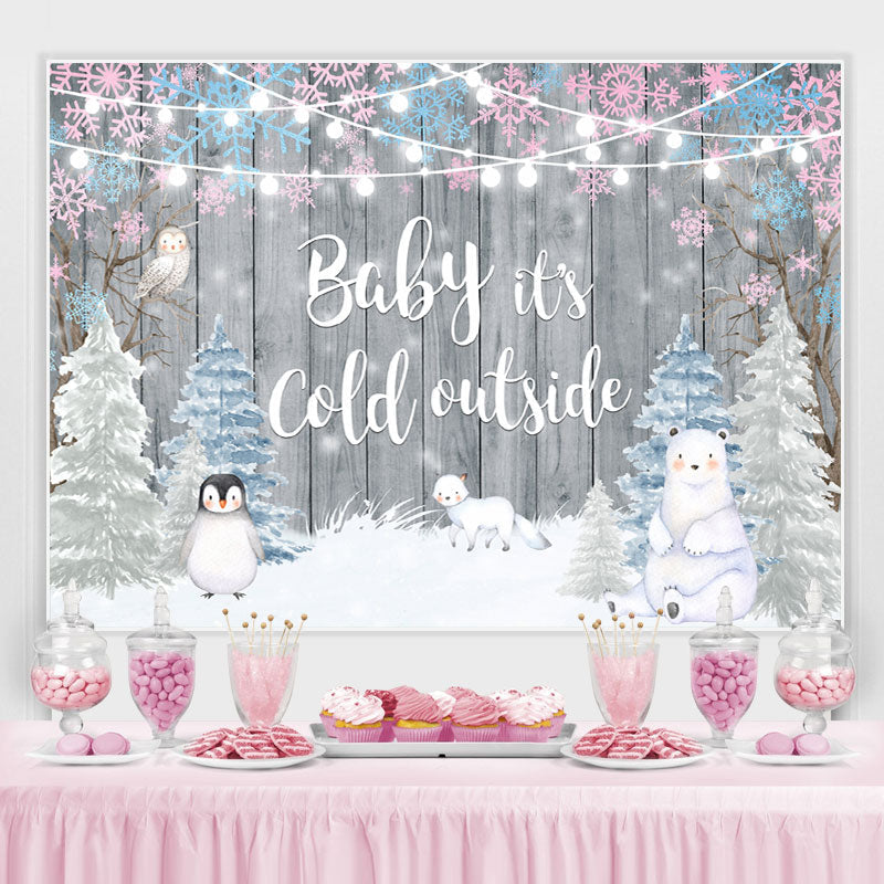 Lofaris Penguin Winter Baby Its Cold Outside Wood Backdrop for Shower