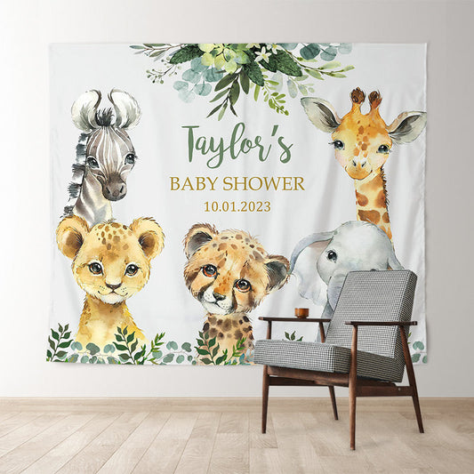 Lofaris Personalized Animal And Leaves Baby Shower Backdrop Banner
