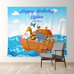 Lofaris Personalized Animals On A Boat Birthday Backdrop