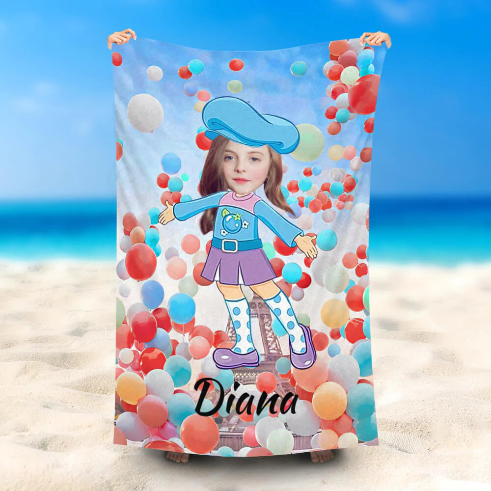 Lofaris Personalized Balloons Girl Beach Towel With Photo