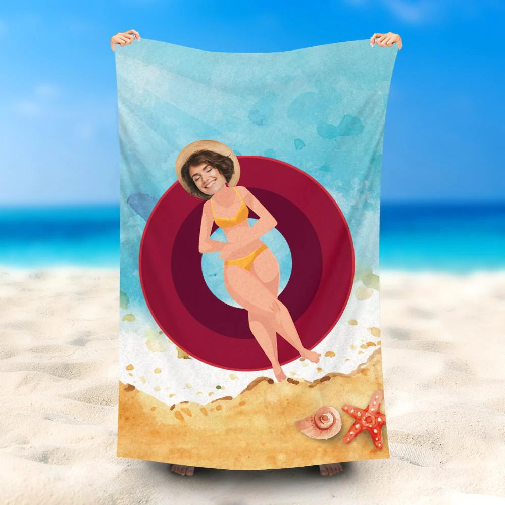 Lofaris Personalized Bikini Lady Red Swimming Ring Beach Towel