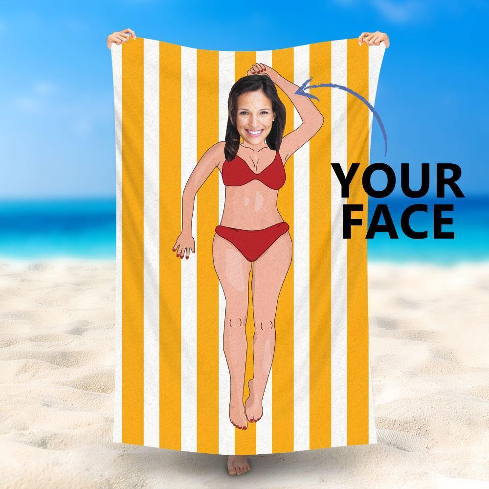 Lofaris Personalized Bikini Woman Orange Stripe Beach Towel