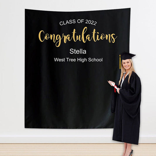 Lofaris Personalized Black Congrats Grad Backdrop Banner