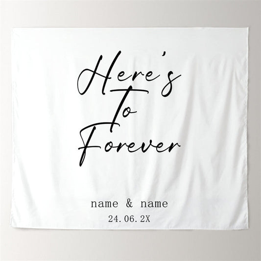 Lofaris Personalized Black Heres To Forever White Wedding Backdrop