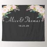 Load image into Gallery viewer, Lofaris Personalized Black Pink Floral Wedding Reception Backdrop