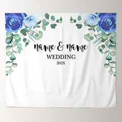 Lofaris Personalized Blue Floral Wedding Backdrop Decor Banner