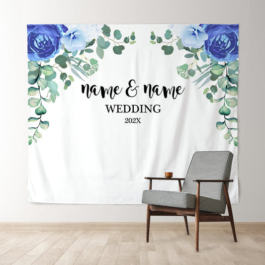 Lofaris Personalized Blue Floral Wedding Backdrop Decor Banner