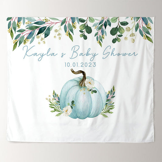 Lofaris Personalized Blue Pumpkin Baby Shower Backdrop Decor