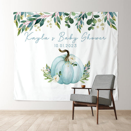 Lofaris Personalized Blue Pumpkin Baby Shower Backdrop Decor