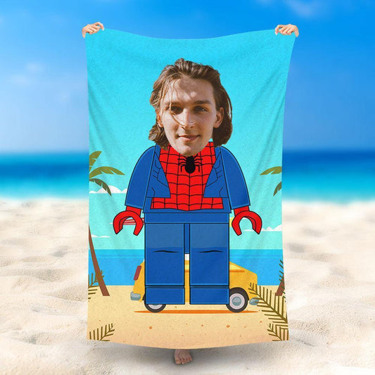 Lofaris Personalized Blue Spiderman Beach Towel With Photo