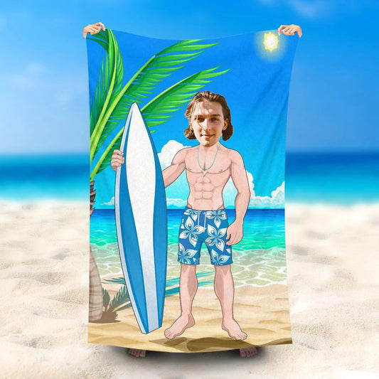 Lofaris Personalized Blue Surfing Male Style Beach Towels