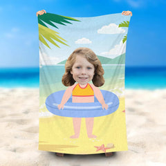 Lofaris Personalized Blue Swim Ring Beach Towel With Photo