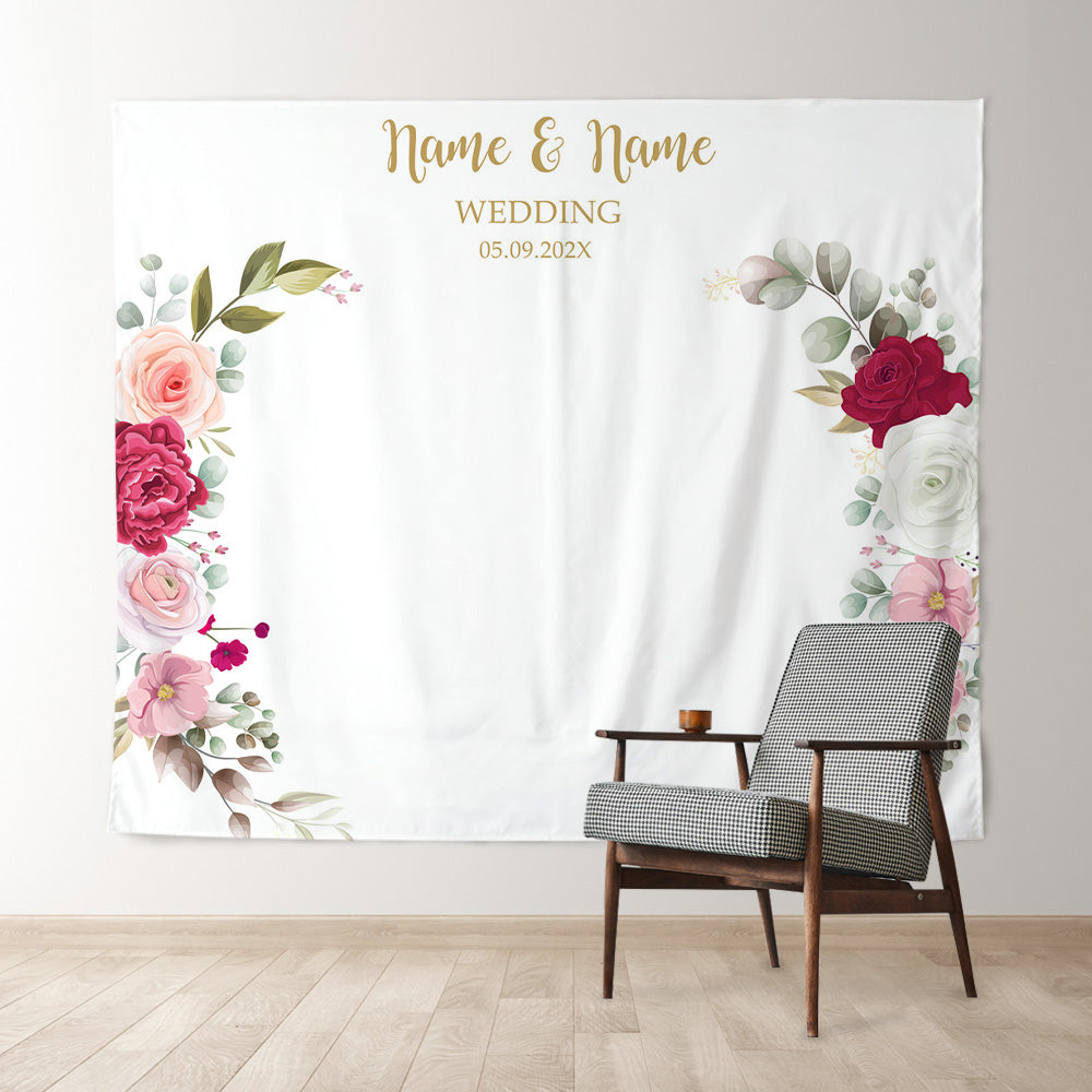 Lofaris Personalized Blush floral Wedding Backdrop Decor Banner