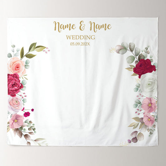 Lofaris Personalized Blush floral Wedding Backdrop Decor Banner