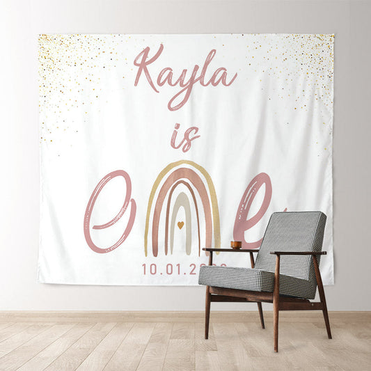 Lofaris Personalized Blush Rainbow Birthday Backdrop Decor