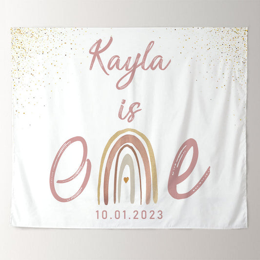 Lofaris Personalized Blush Rainbow Birthday Backdrop Decor