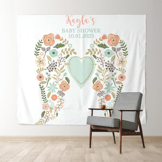 Lofaris Personalized Boho Angel Wings Baby Shower Backdrop
