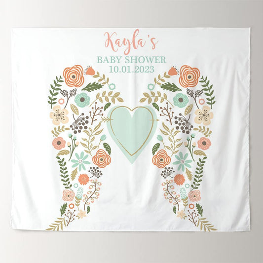 Lofaris Personalized Boho Angel Wings Baby Shower Backdrop