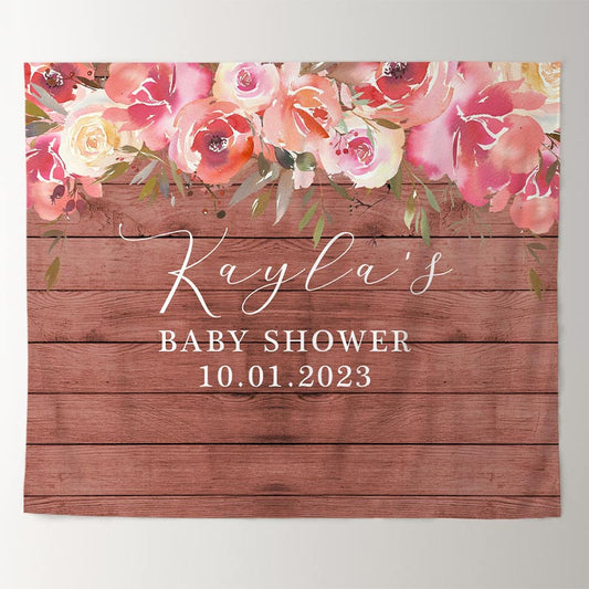 Lofaris Personalized Boho Floral Wood Baby Shower Backdrop